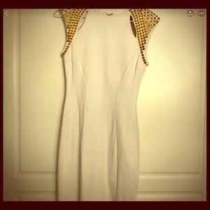 💕❤️🎉! White Bebe with gold beads body con